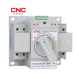 CNC 2 Pole 63A YCQ1B Automatic Transfer Switch | Reliable Power Backup angled view automatic transfer switch Pakistan