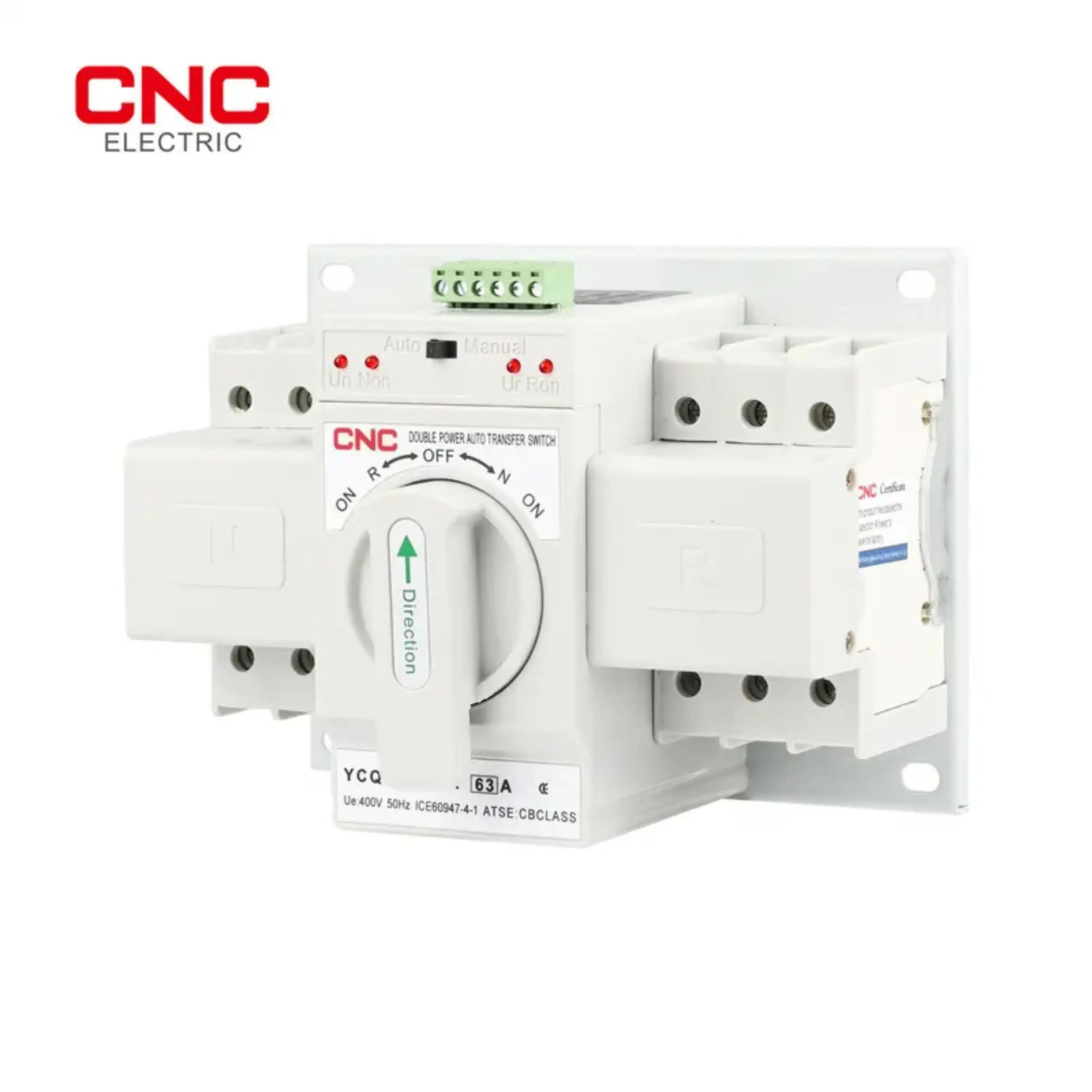 CNC 4 Pole 63A YCQ1B Automatic Transfer Switch | Reliable Power Backup angled view automatic transfer switch Pakistan