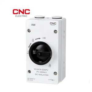 CNC DC 2 Pole Isolator 32A, YCDCS-EL | Wall Mounted Safety Switch angled view DC isolator switch Pakistan
