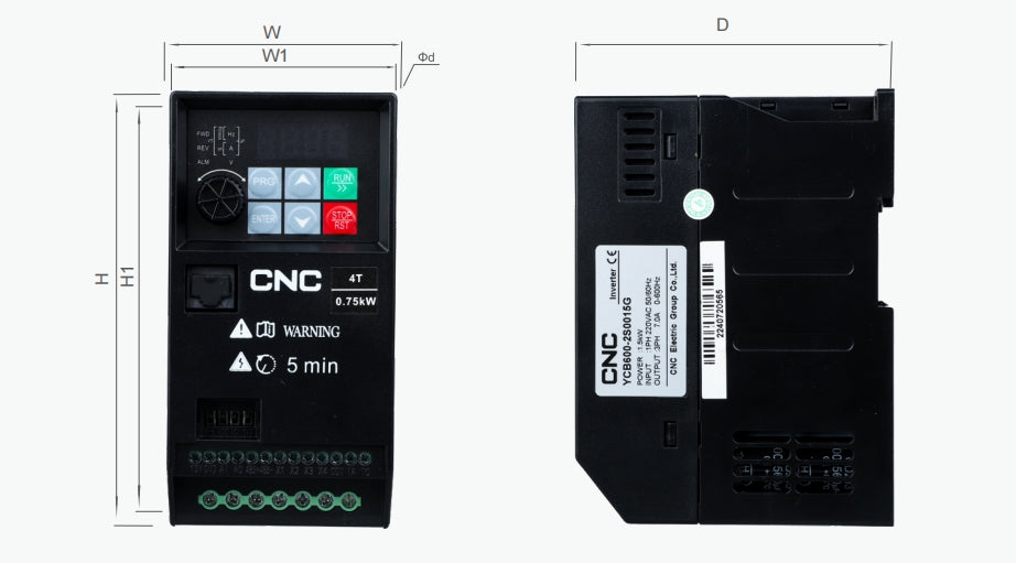CNC YCB600 VFD overall and mounting dimensions Pakistan